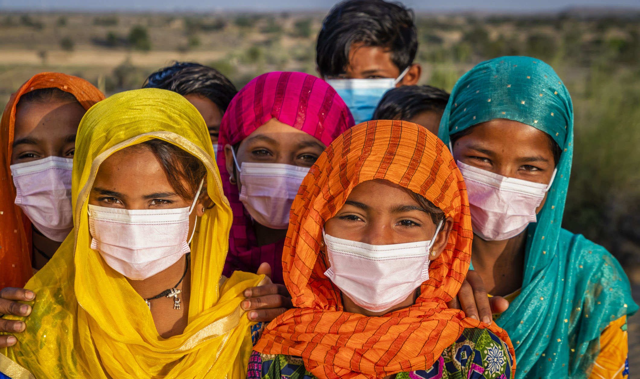Group of children wearing face masks
