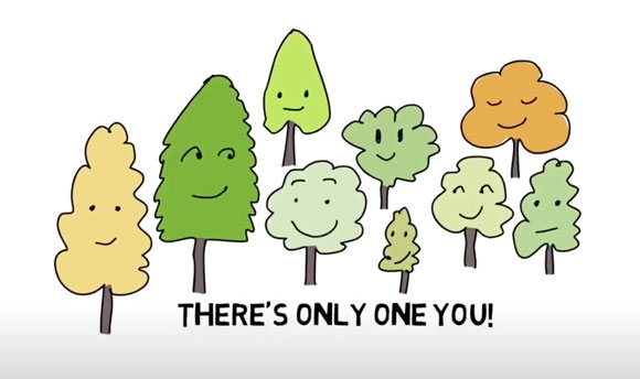 An illustration of a collection of trees - "There's Only One You!"