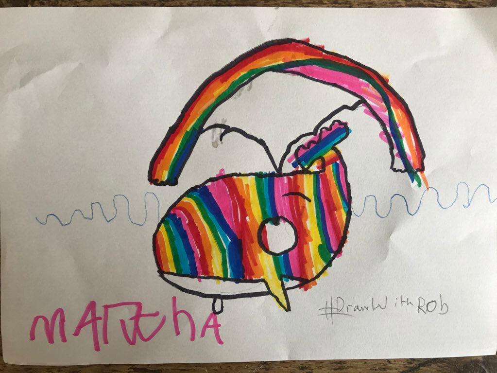 A rainbow drawing of a whale