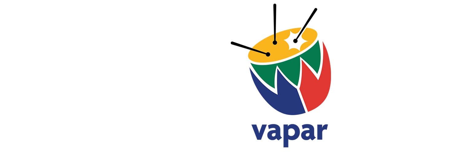 Vapar logo with a multicoloured drum