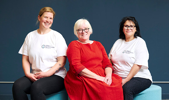Photo of Lydia Osteoporosis team at QMU (L-R): Becca Freeden, Dr Karen Matthews, and Laura Fregonese.