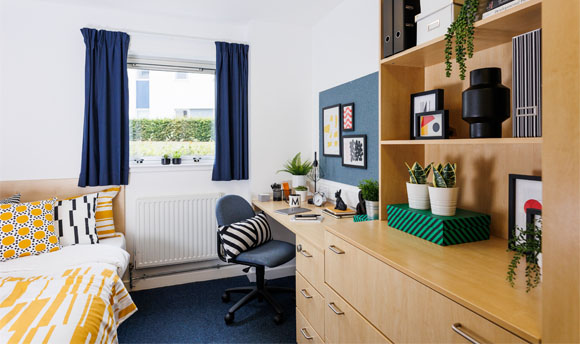 A bedroom in QMU Student Accommodation