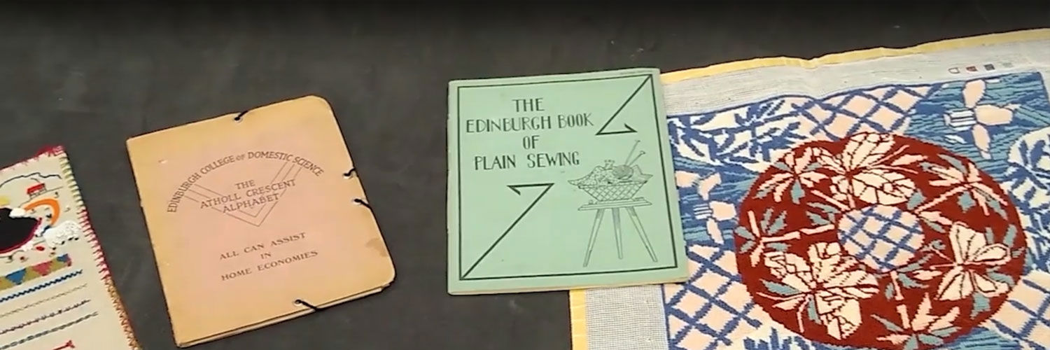 An assortment of books and needlework from the Museums & Galleries Edinburgh Collection