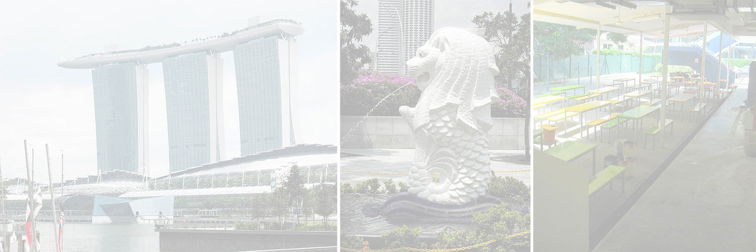 Collage of photos taken in Singapore including some seating, a fountain & the Marina Bay Sands Hotel