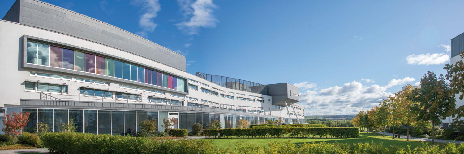 An exterior panoramic shot of QMU Campus