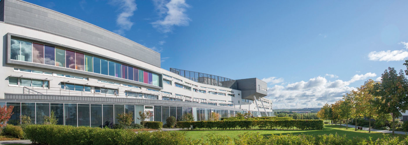An exterior panoramic shot of QMU Campus