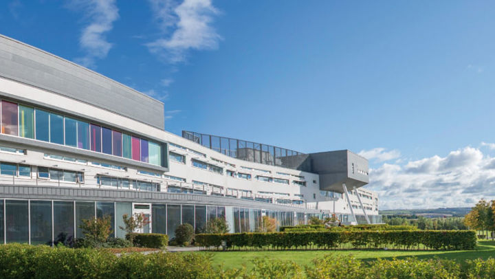 An exterior panoramic shot of QMU Campus