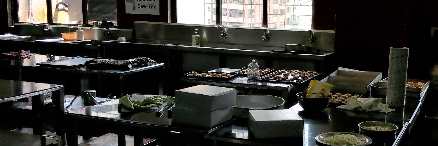 A professional kitchen set up for service