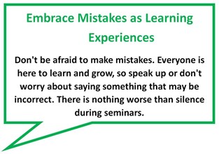 Green speech bubble stating "Embrace mistakes as learning experiences"