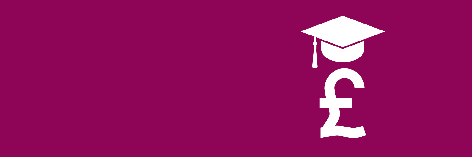 Graphic showing mortarboard with '£' sign underneath