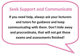 Pink speech bubble stating "Seek support and communicate"