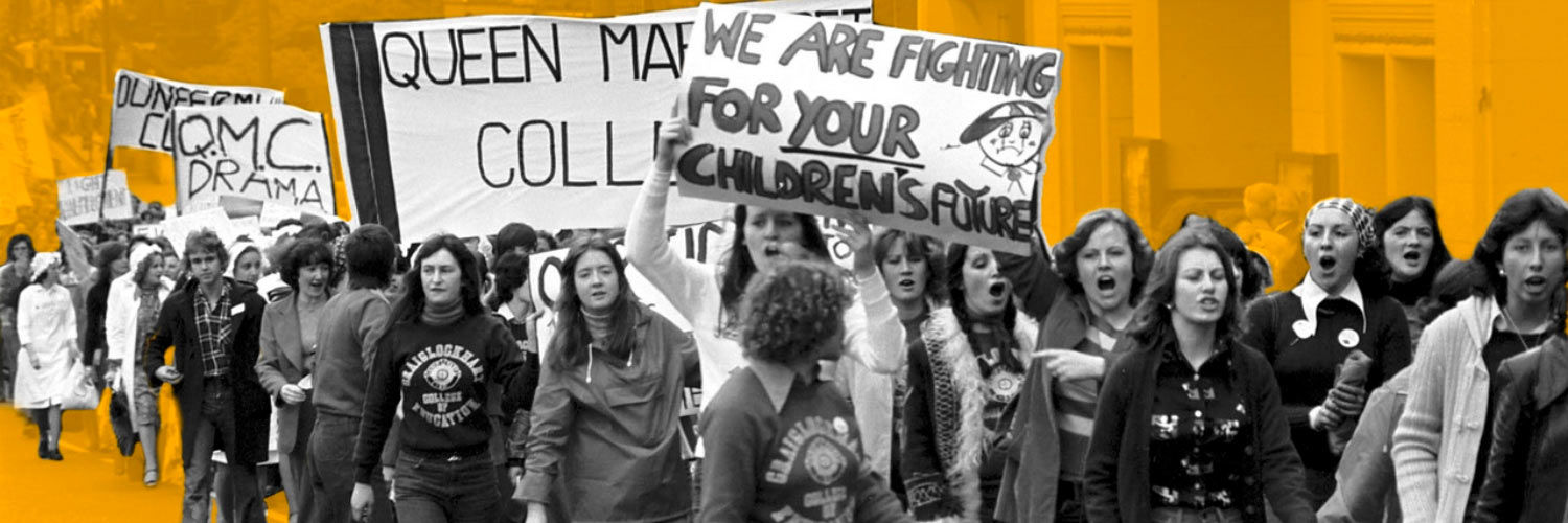 A performance poster made in almost collage-style featuring images of people protesting