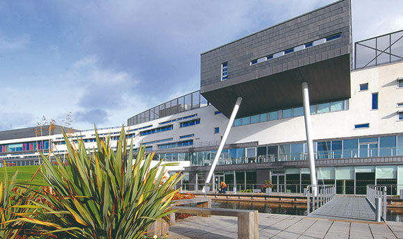 An exterior shot of QMU campus