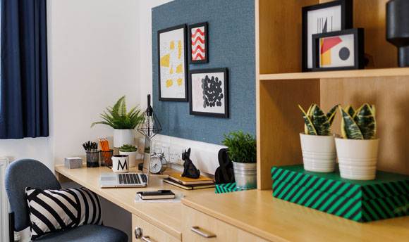 A bedroom in QMU Student Accommodation