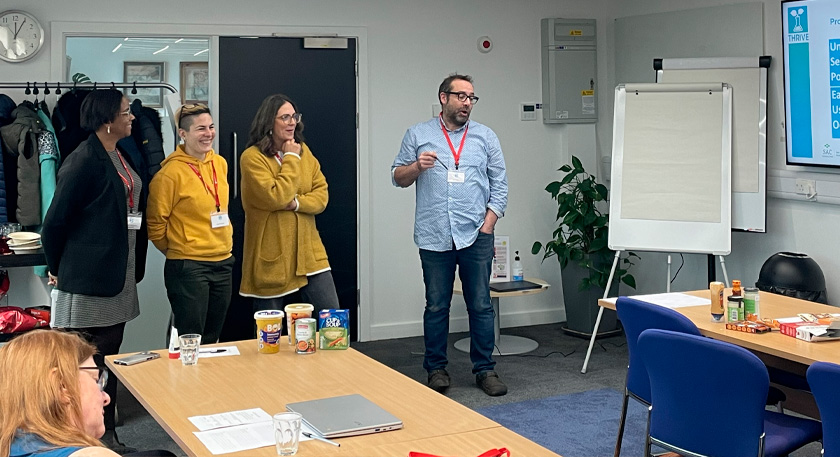 Team of 4 people presenting their results of a class-based activity