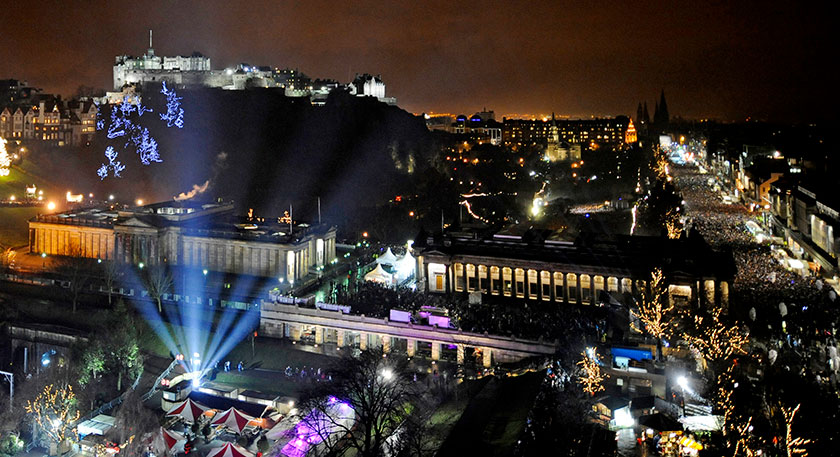 Edinburgh Christmas skyline at night