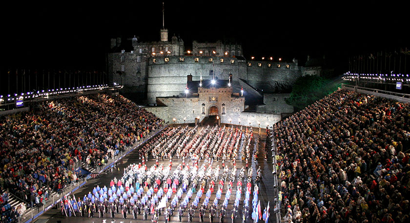 The Royal Edinburgh Military Tattoo performing on the Edinburgh Castle Esplanade