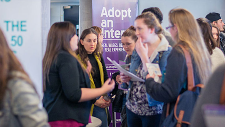 A busy recruitment fair event at Queen Margaret University, Edinburgh