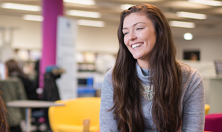 Smiling student, Queen Margaret University Campus, Edinburgh