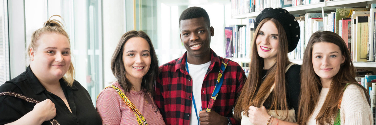 A group of cheerful students at Queen Margaret University, Edinburgh