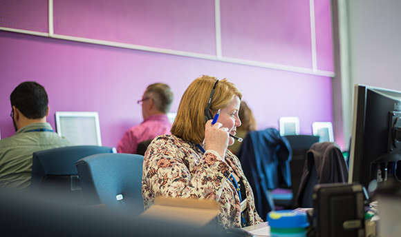 A friendly call centre operative at Queen Margaret University, Edinburgh