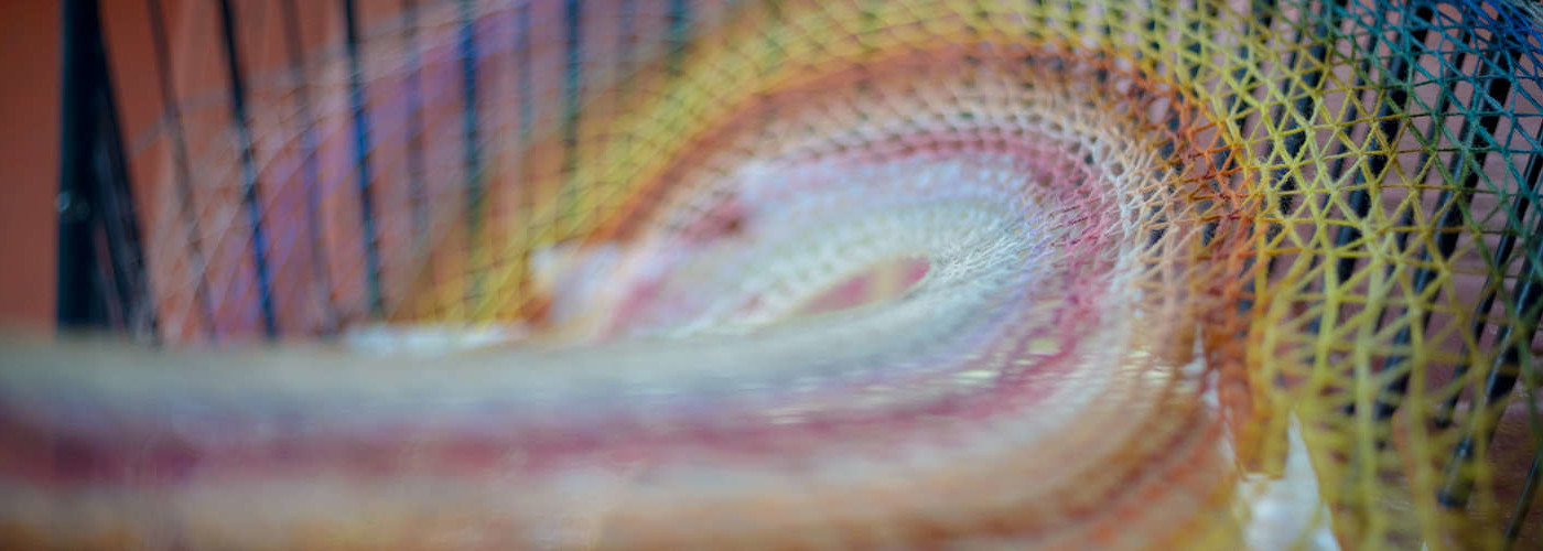 The colourful stairwell at Dovecot Studios, Edinburgh