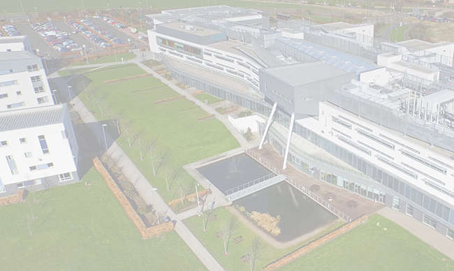 An aerial view of Queen Margaret University Campus and car park, Edinburgh