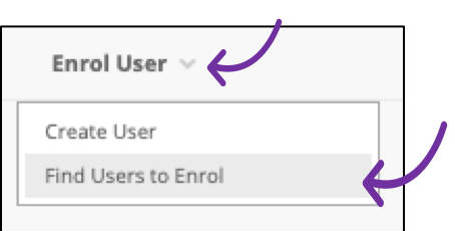 Click on enrol user and select Find Users to enrol