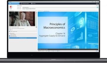 Screen showing a lecturer recording a lesson on macroeconomics