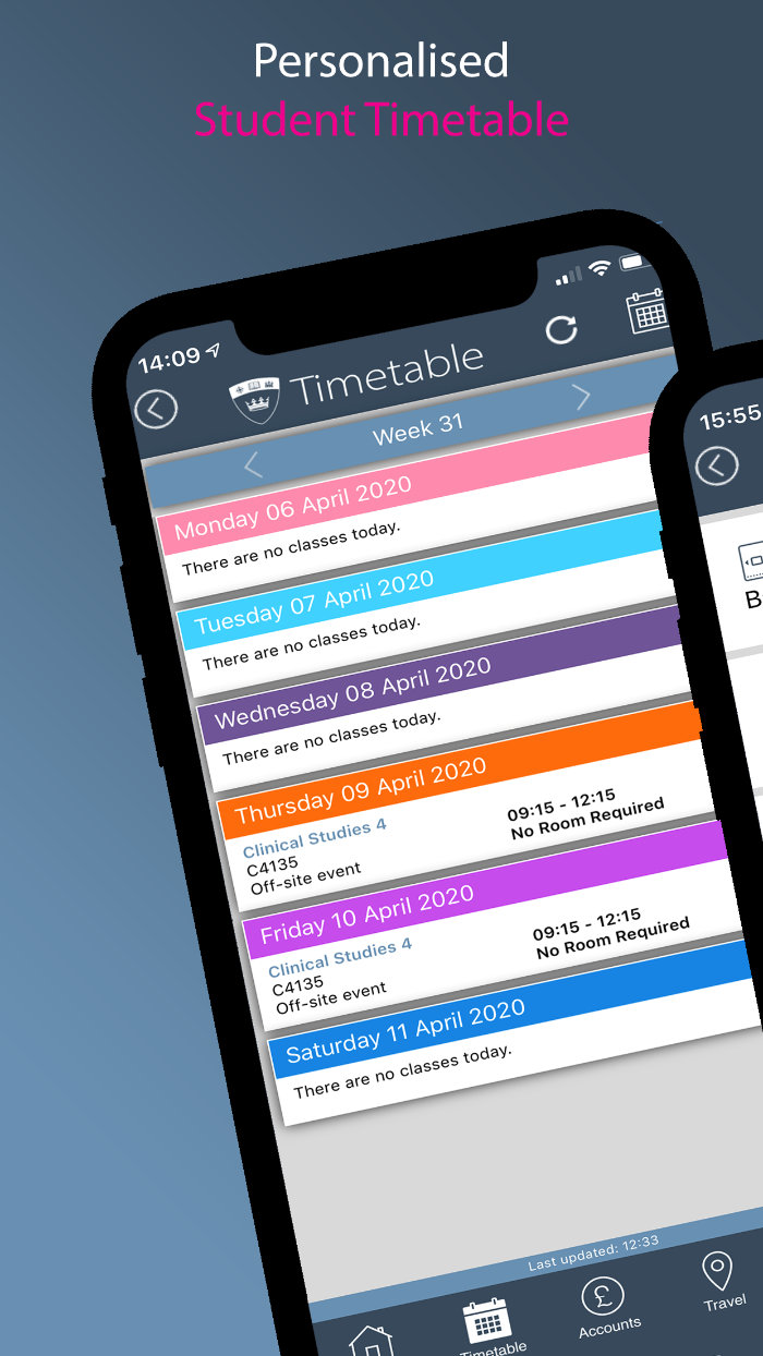 Screenshot of the MYQMU App Timetable