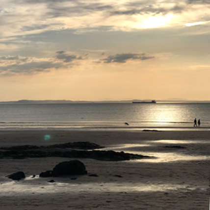A beach at sunset