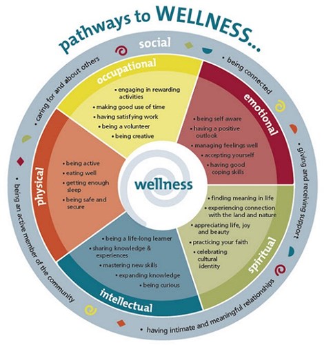 Wheel listing occupational, emotional, intellectual and spirital as categories of wellness