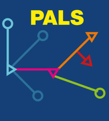 PALS logo, lines and circles connected by colours lines