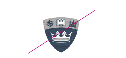 Graphic showing that the QMU shield part of the logo should not be isolated from the logo text