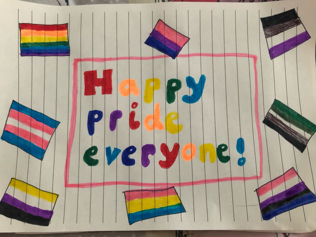 Happy Pride Everyone - A drawing with a selection of pride flags