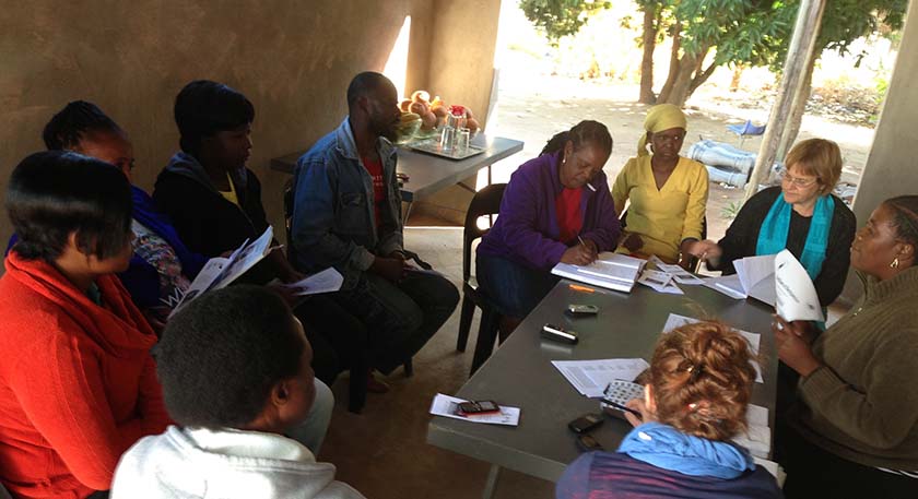 Aerial view of a group of people having a meeting