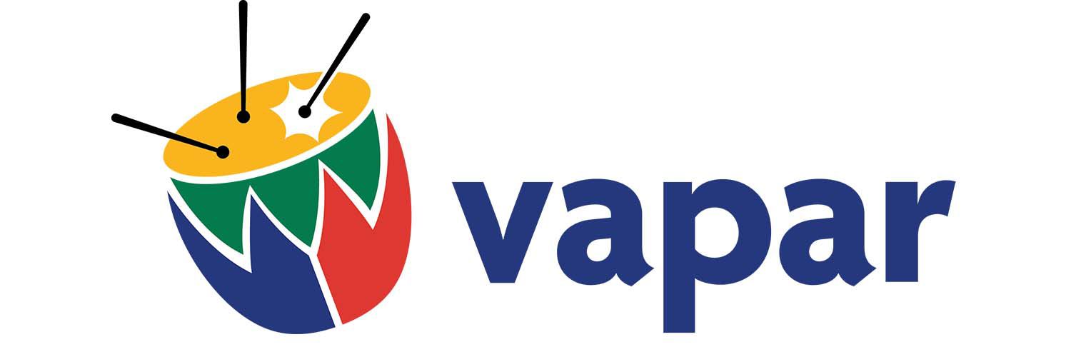 Vapar logo with a multicoloured drum