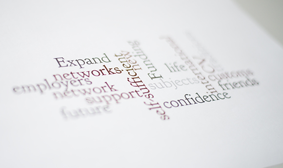 A focus panel word cloud featuring words like "expand, networks, confidence" etc.