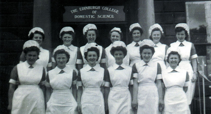B+W photo of nurses in Edwardian era nurse uniforms