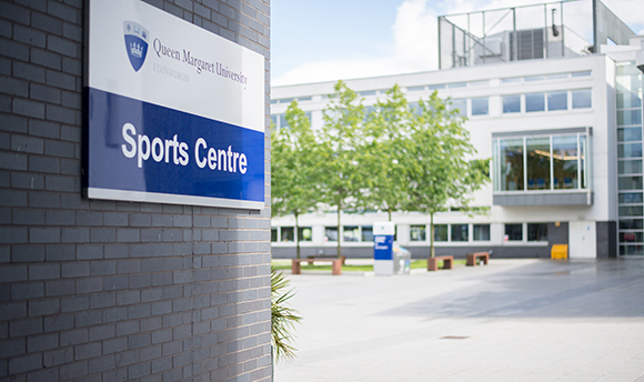 Close up of the Sports Centre sign at Queen Margaret University