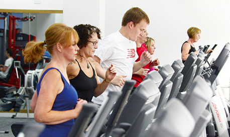 A line of treadmills in use in the Queen Margaret University Sports Centre