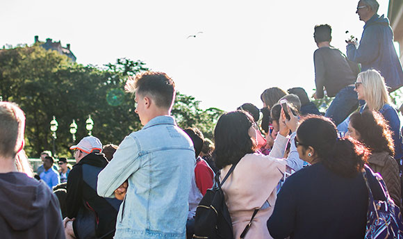 A crowd of people on Princes street, Edinburgh city centre