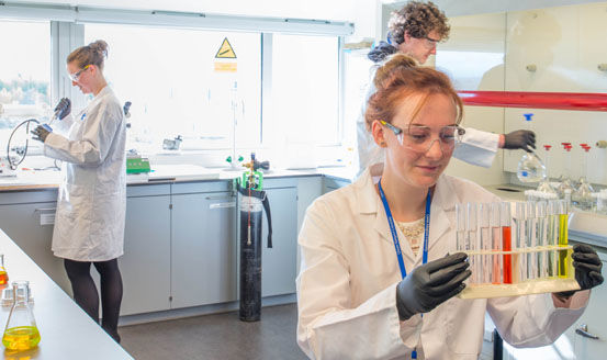 Queen Margaret University students in the lab