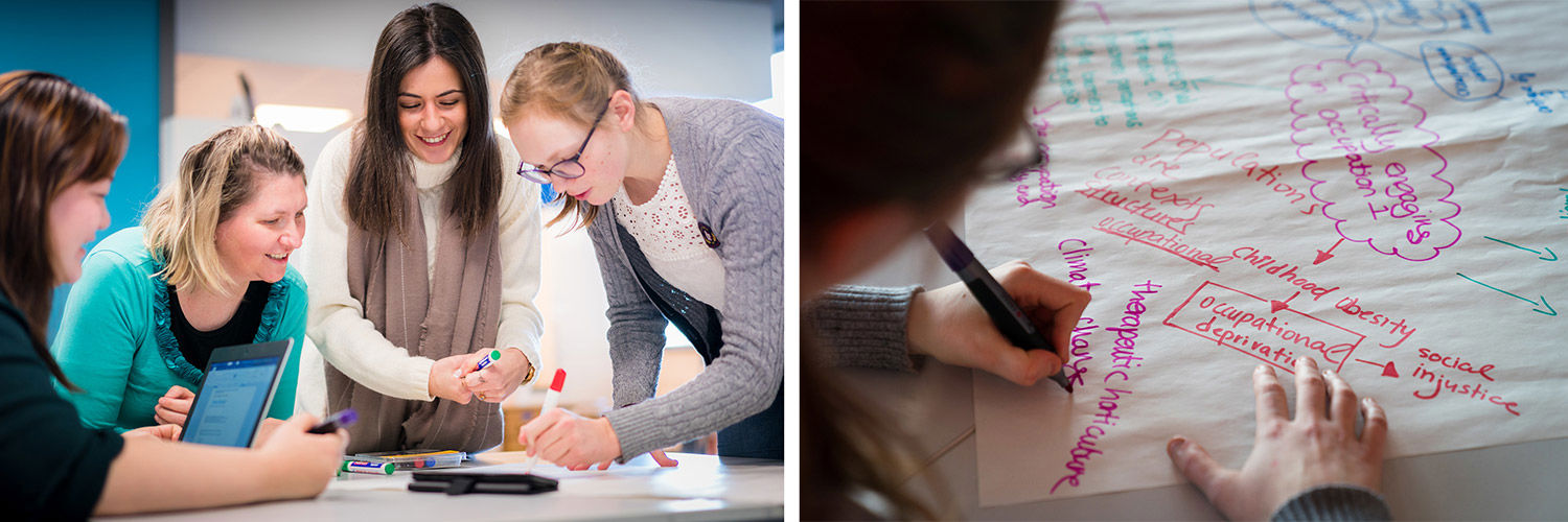 Side by side of 4 Occupational Therapy students making a poster and then the poster itself