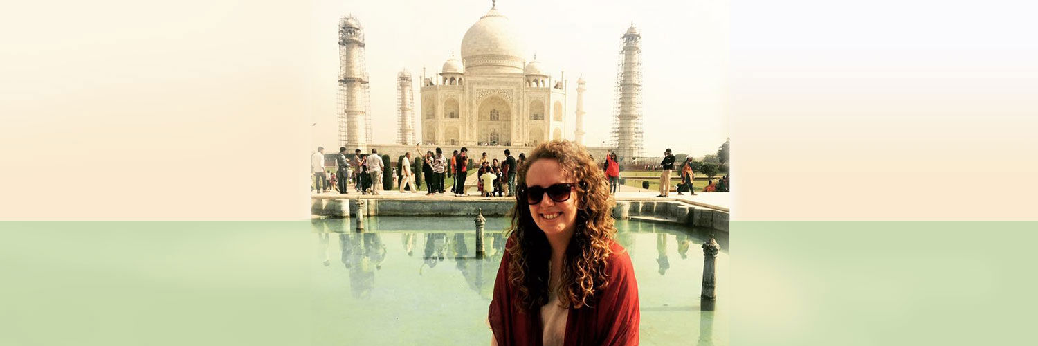 Bryony posing in front of the Taj Mahal, India