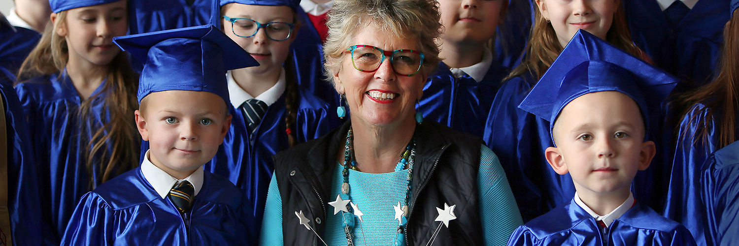 Prue Leith with graduates from QMU's Children's University