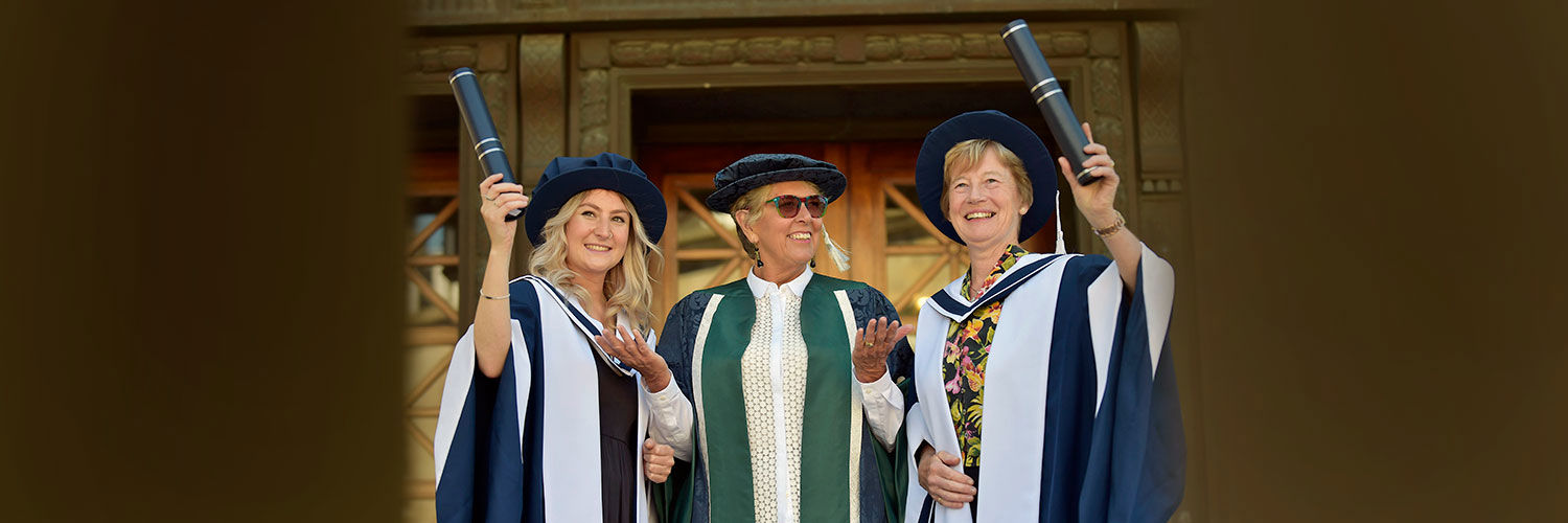 Prue Leith with QMU Honorary Graduates Alice Thomson and Ann Southwood