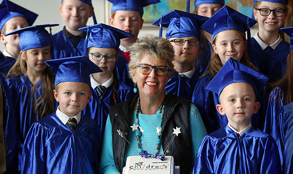Prue Leith with graduates from QMU's Children's University
