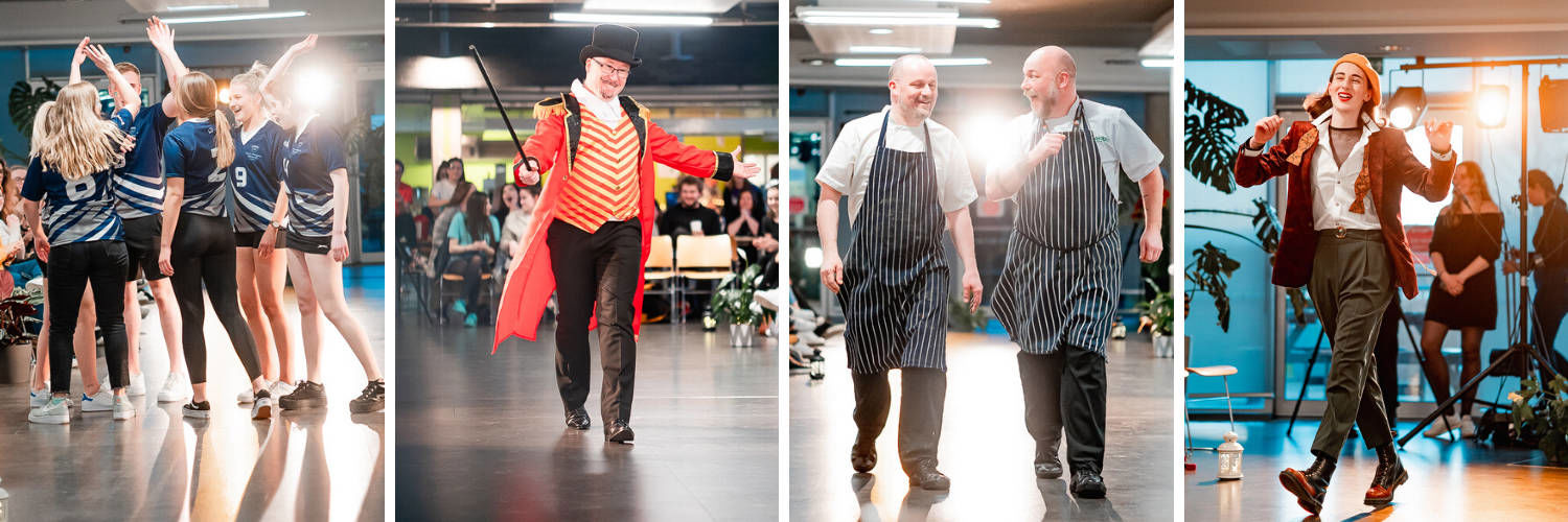 Confident models in the QMU Feelgood Fashion Show