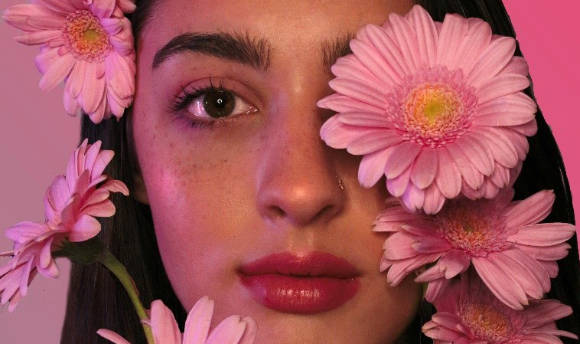Portrait photography face obscured by flowers